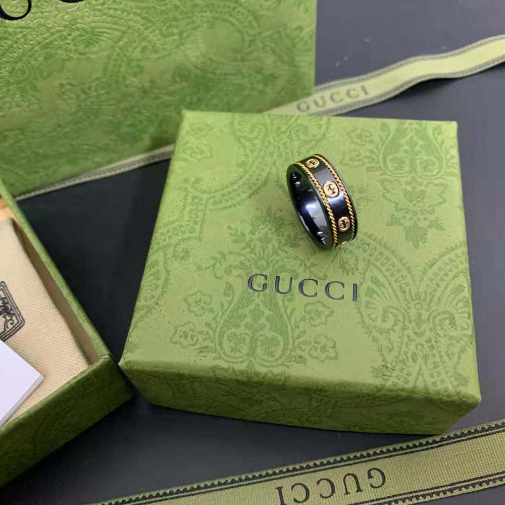 Gucci Unisex Icon Ring with Yellow Gold Interlocking G-Black 606826I0H118029 (6)
