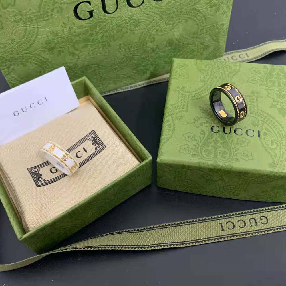 Gucci Unisex Icon Ring with Yellow Gold Interlocking G-Black 606826I0H118029 (7)