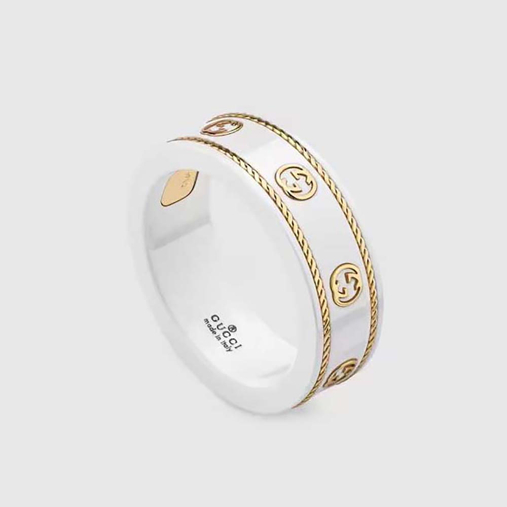 Gucci Unisex Icon Ring with Yellow Gold Interlocking G-White 606826J85V58062 (1)