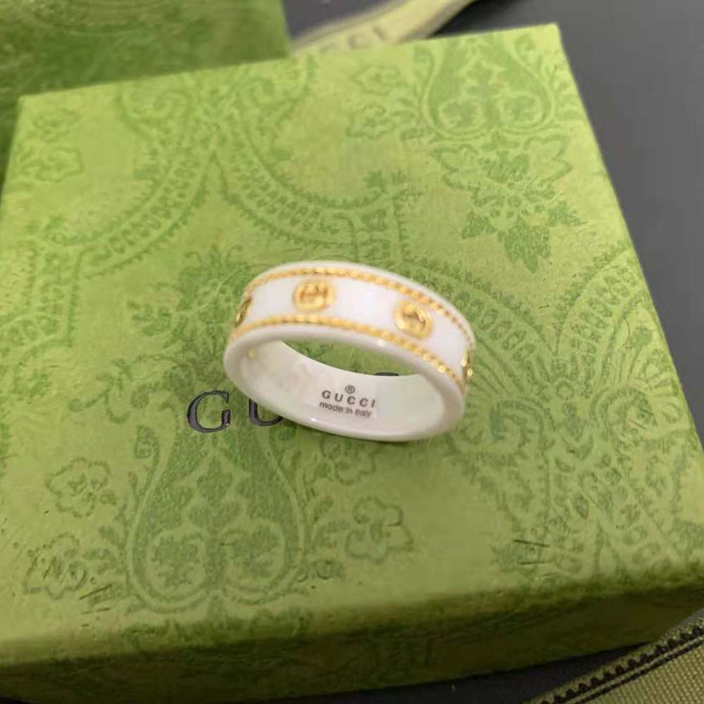 Gucci Unisex Icon Ring with Yellow Gold Interlocking G-White 606826J85V58062 (6)