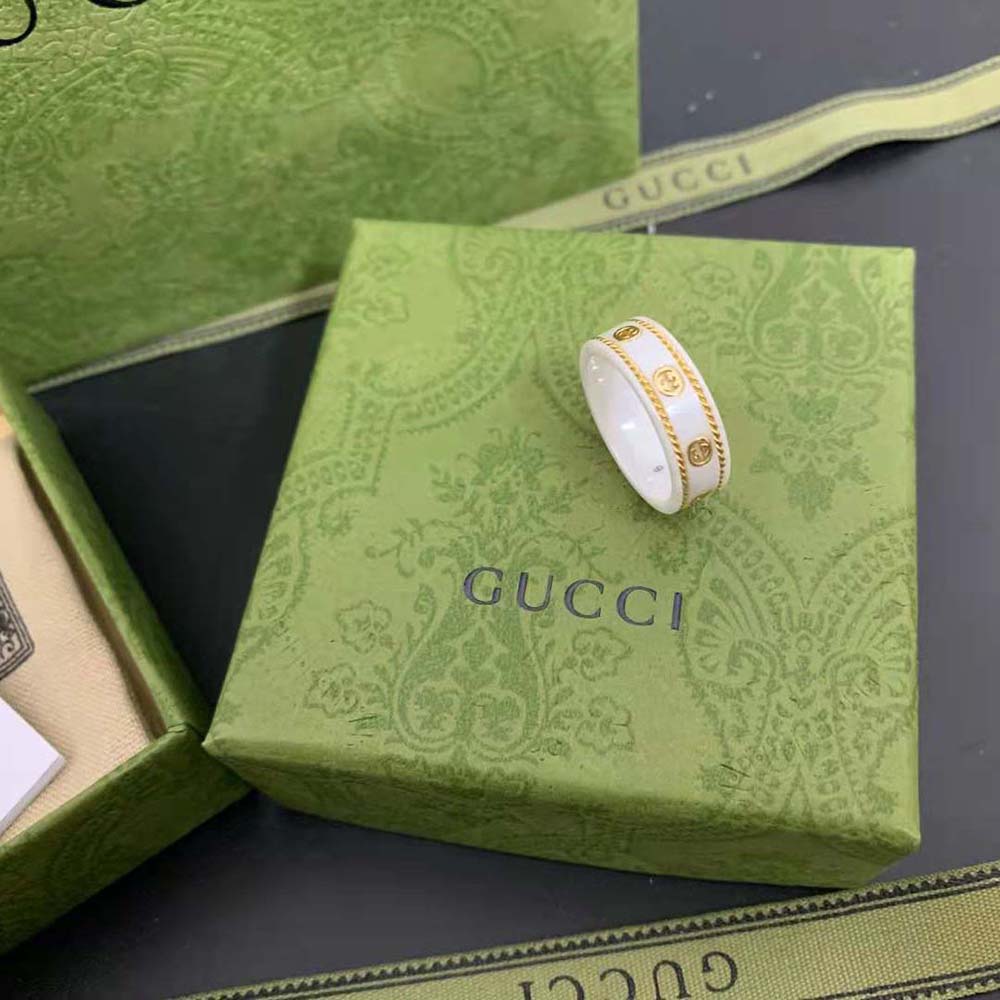 Gucci Unisex Icon Ring with Yellow Gold Interlocking G-White 606826J85V58062 (7)
