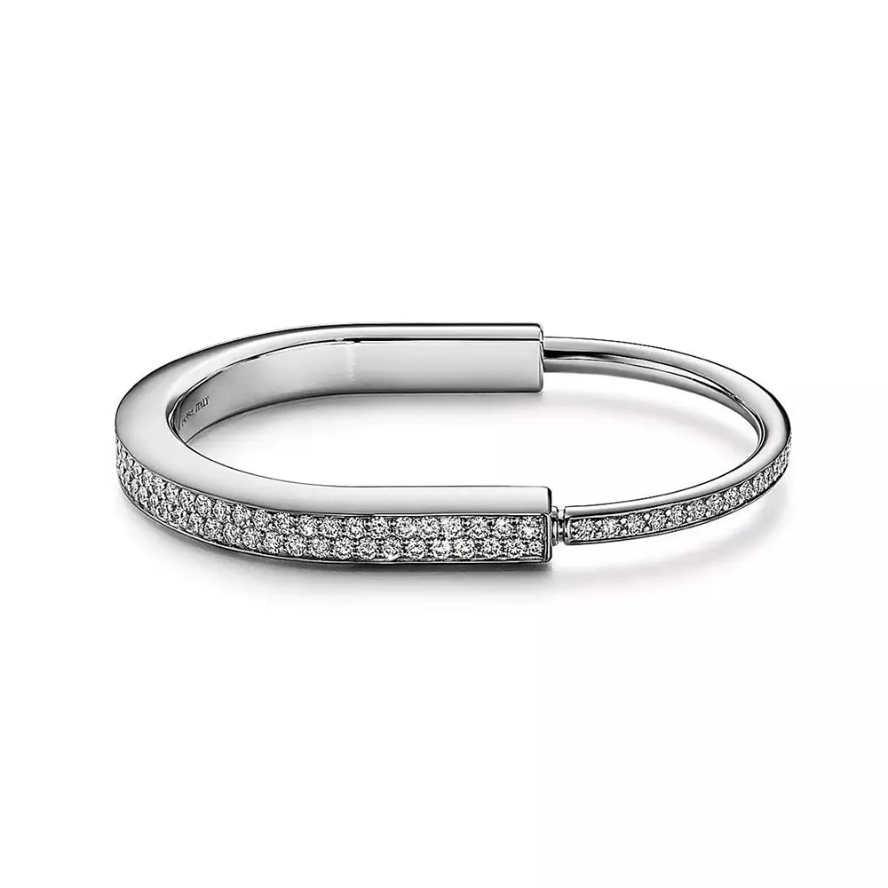 Tiffany Lock Bangle in White Gold with Full Pavé Diamonds