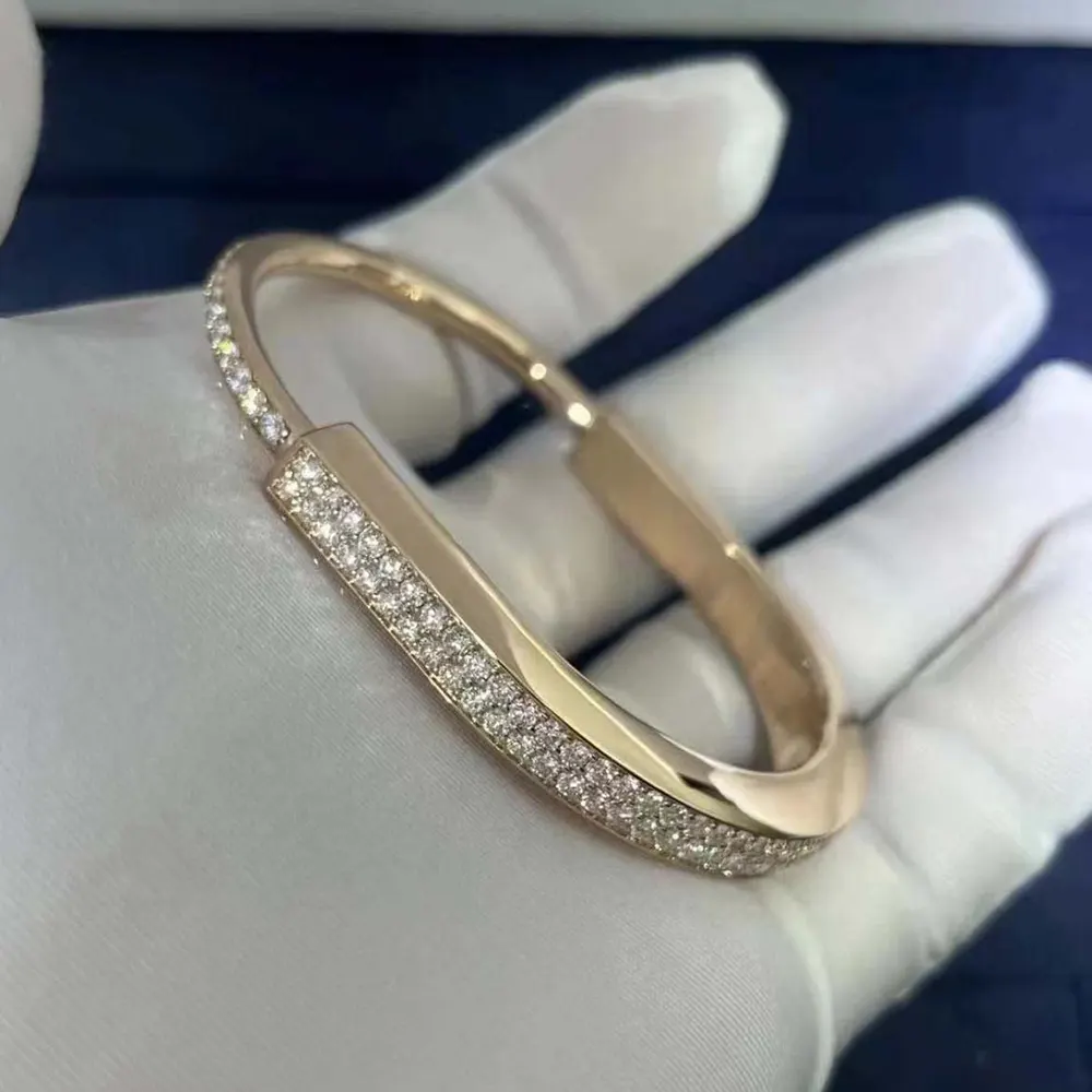 Tiffany Lock Bangle in Yellow Gold with Full Pavé Diamonds (2)