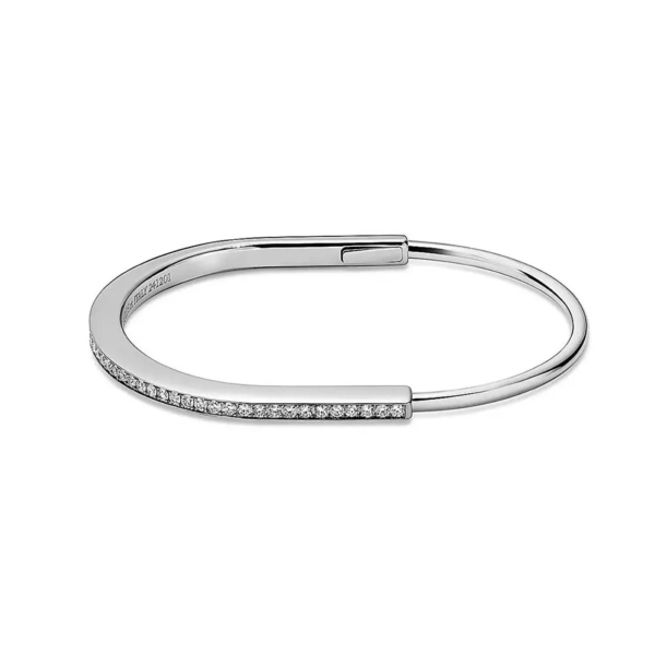 Tiffany Lock Narrow Bangle in White Gold with Half Pavé Diamonds (1)