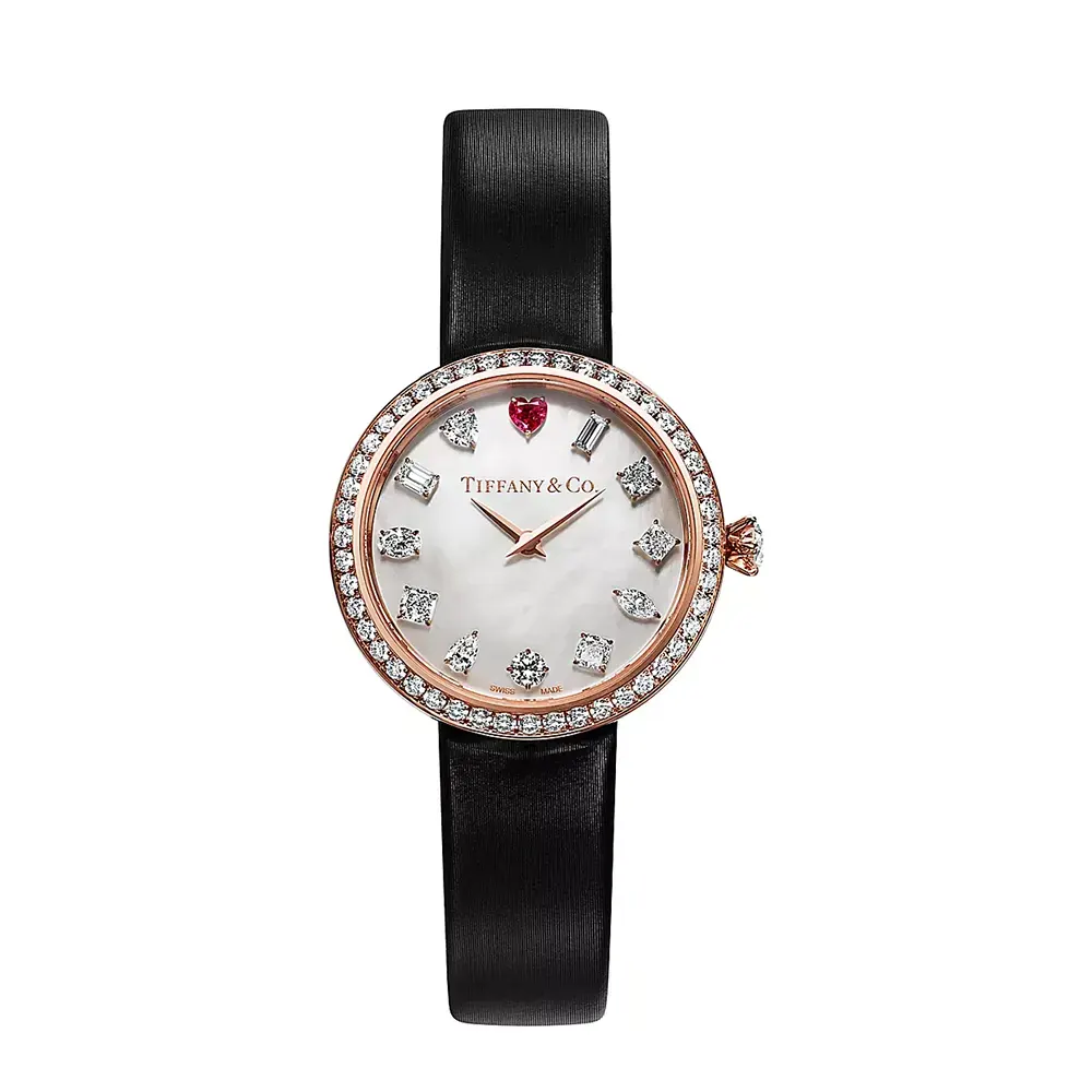 Tiffany Women Eternity 28 MM Round Watch in Rose Gold with a Rubellite and Diamonds