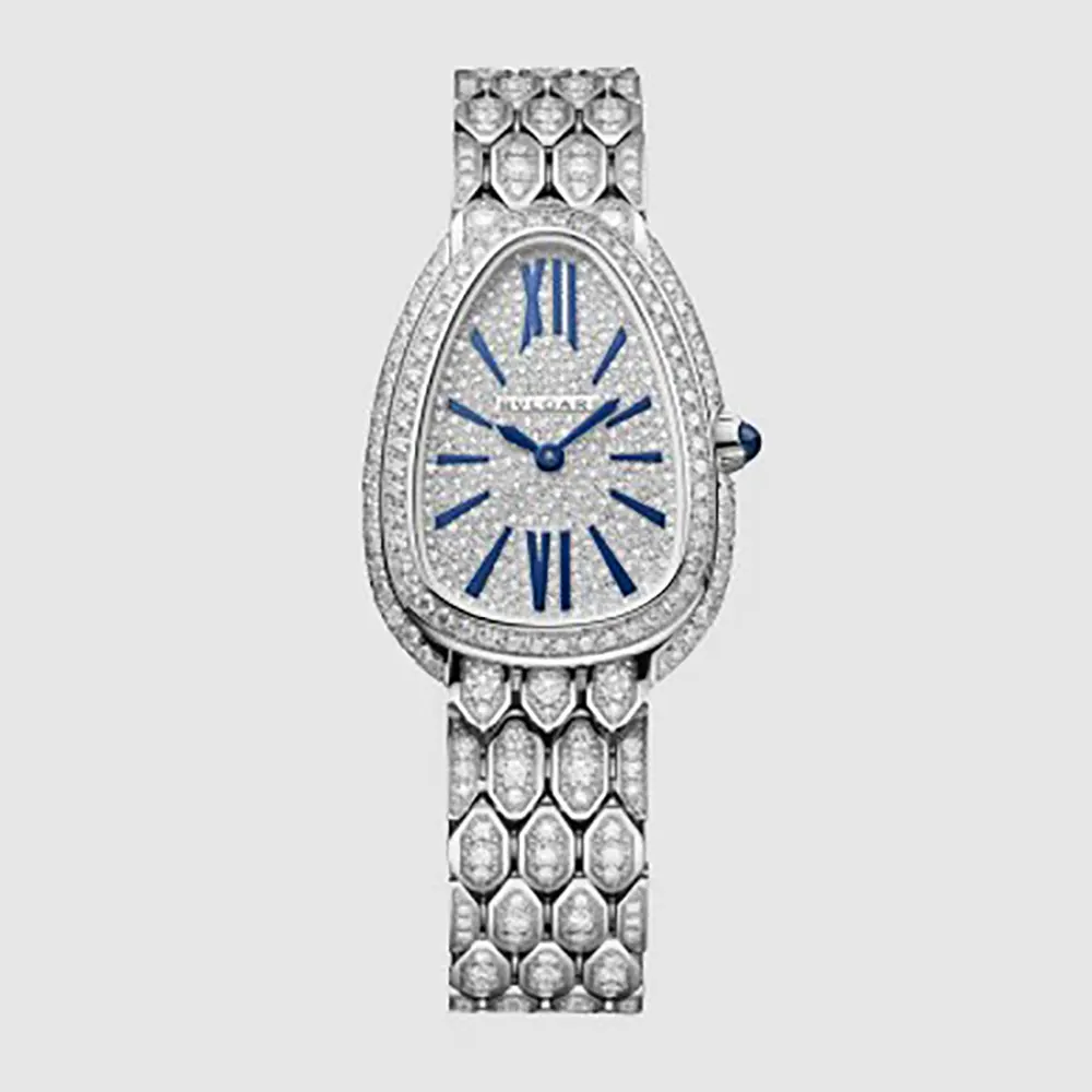 Bulgari Women Serpenti Seduttori Watch Quartz Movement 33 mm in White Gold and Diamonds-White