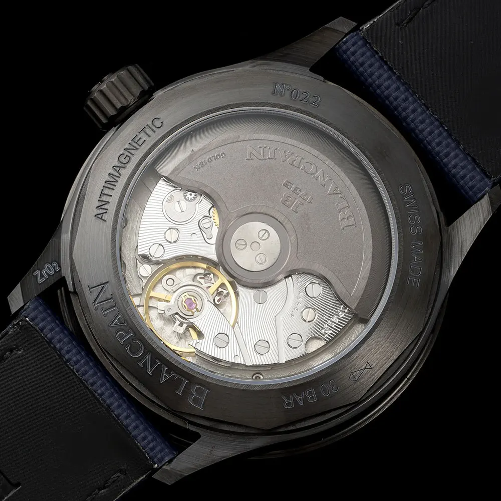 Blancpain Men Fifty Fathoms Bathyscaphe Quantième Complet Phases de Lune 43mm Blue in Sail-canvas (9)