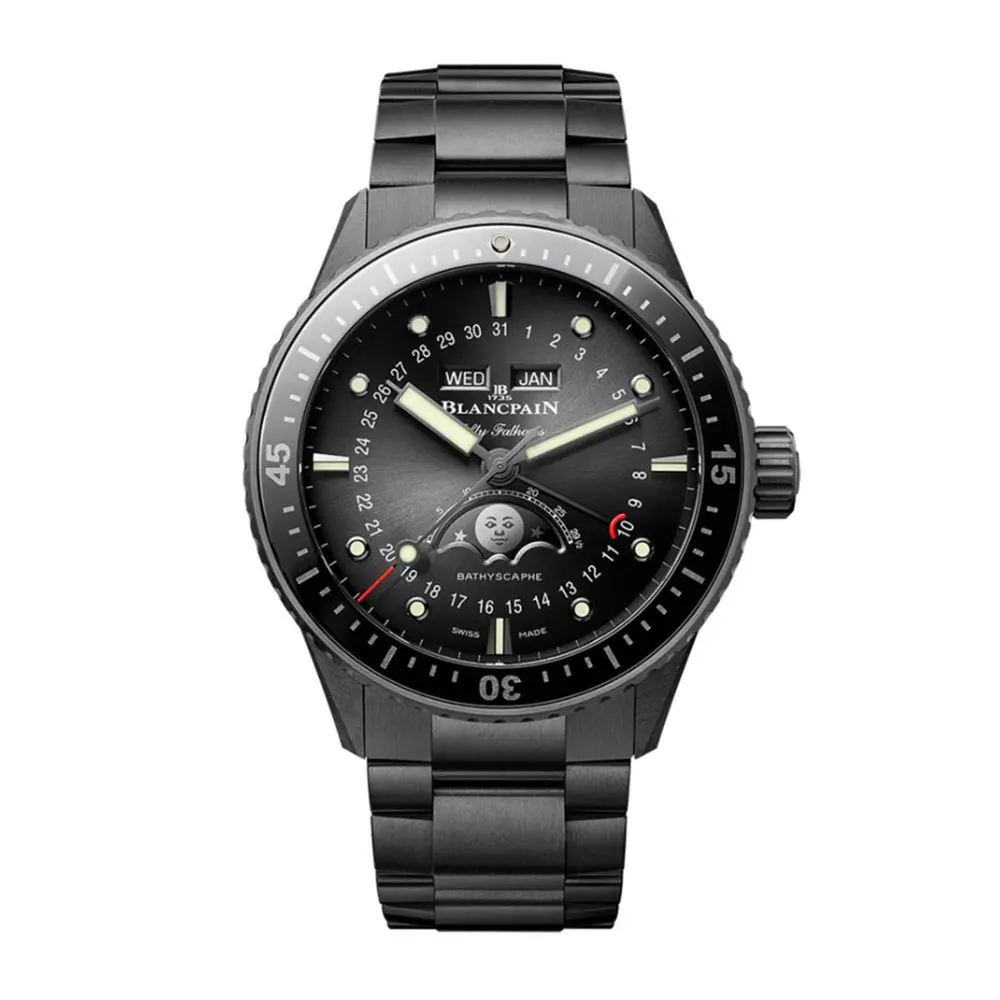 Blancpain Men Fifty Fathoms Bathyscaphe Quantième Complet Phases de Lune 43mm in Black