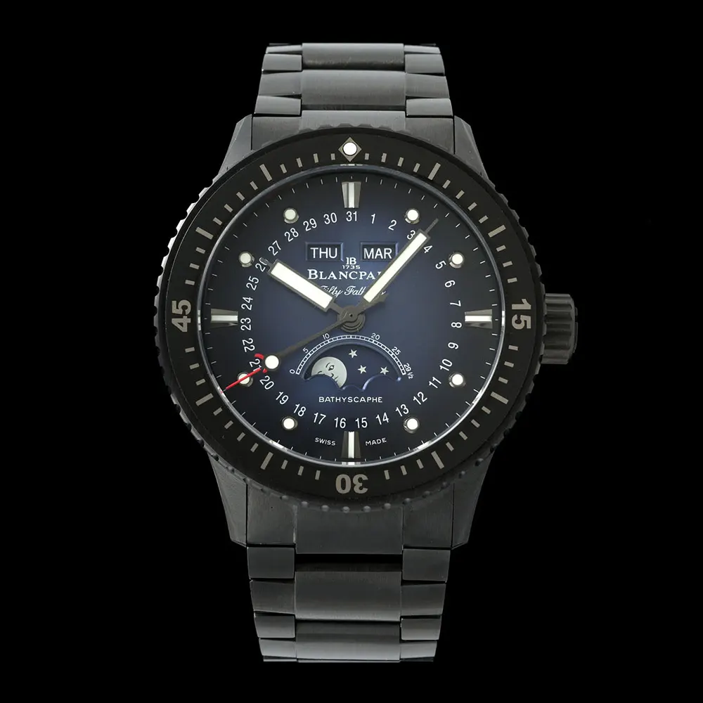 Blancpain Men Fifty Fathoms Bathyscaphe Quantième Complet Phases de Lune 43mm in Blue (11)