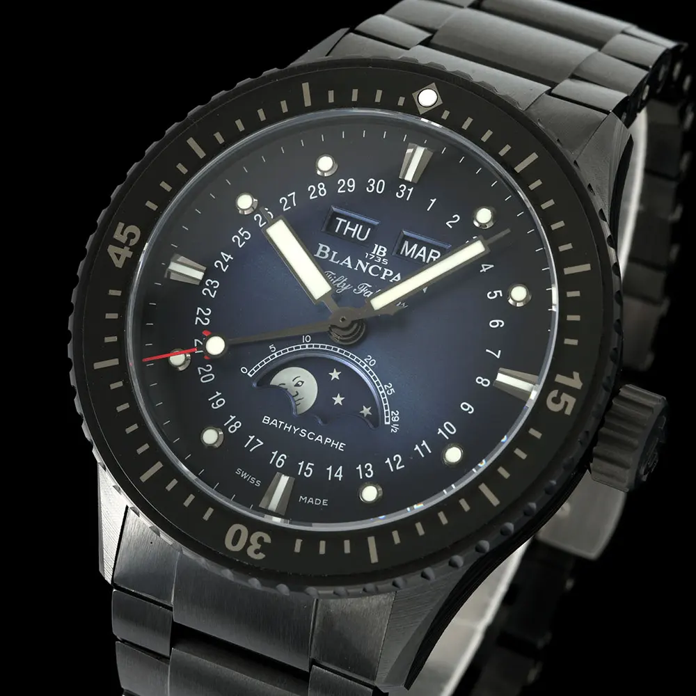 Blancpain Men Fifty Fathoms Bathyscaphe Quantième Complet Phases de Lune 43mm in Blue (13)