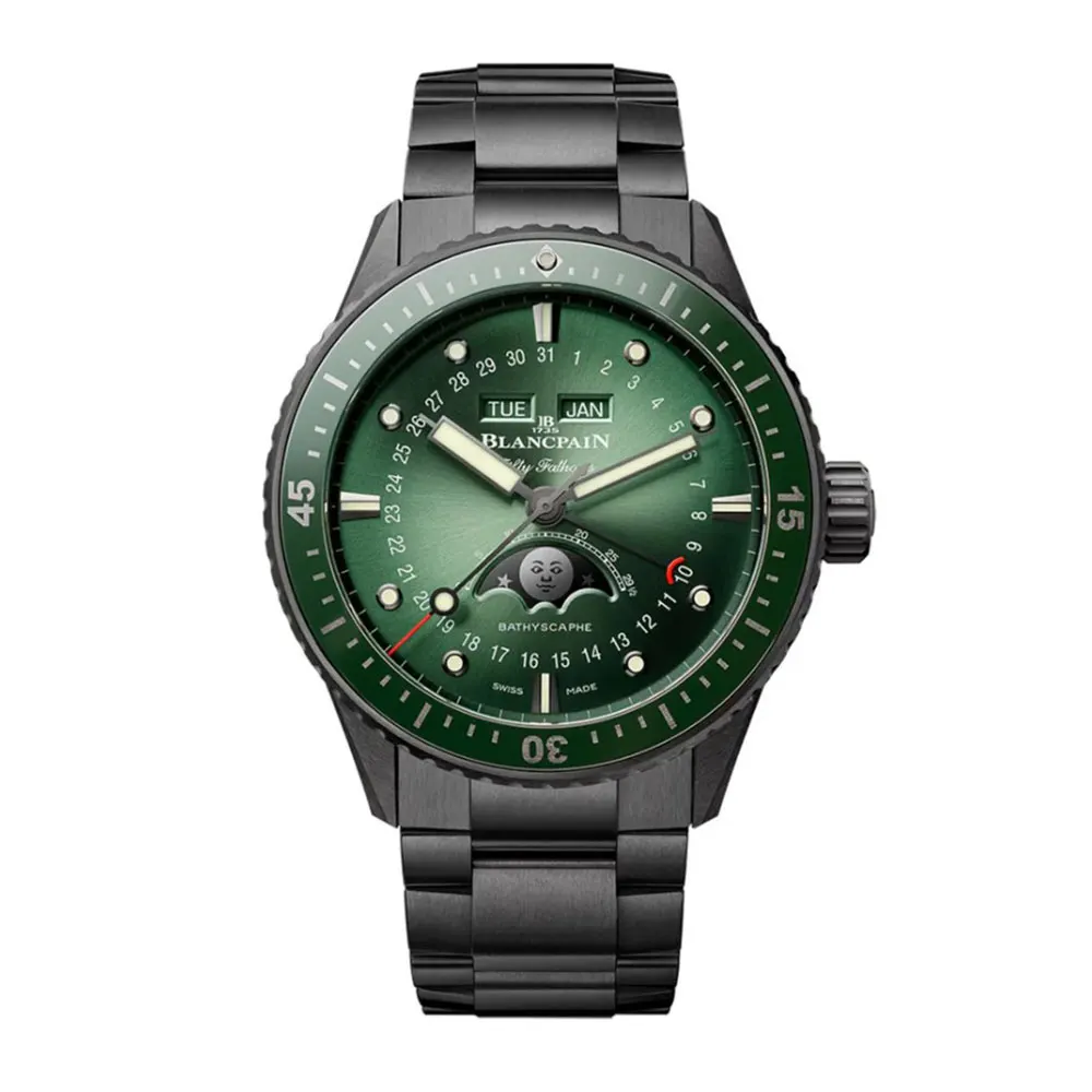 Blancpain Men Fifty Fathoms Bathyscaphe Quantième Complet Phases de Lune 43mm in Green (1)