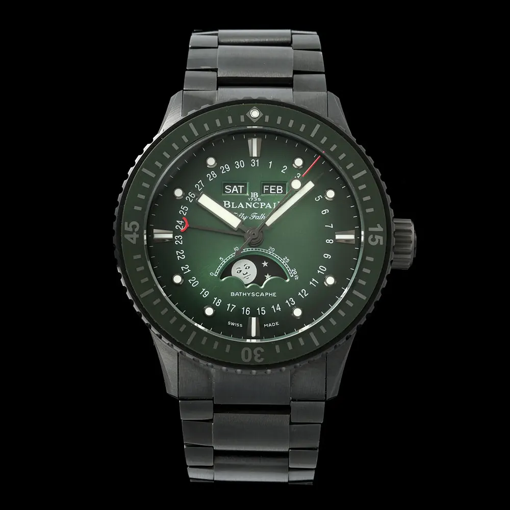 Blancpain Men Fifty Fathoms Bathyscaphe Quantième Complet Phases de Lune 43mm in Green (2)