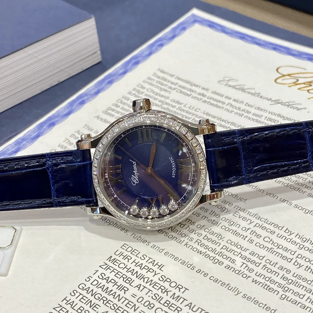 Chopard Women Happy Sport 30mm in Blue and Diamonds (5)