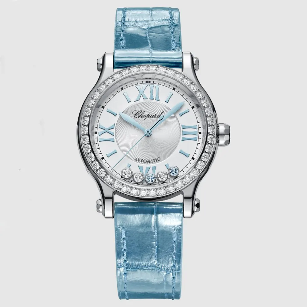 Chopard Women Happy Sport 33mm in Aquamarines and Diamonds