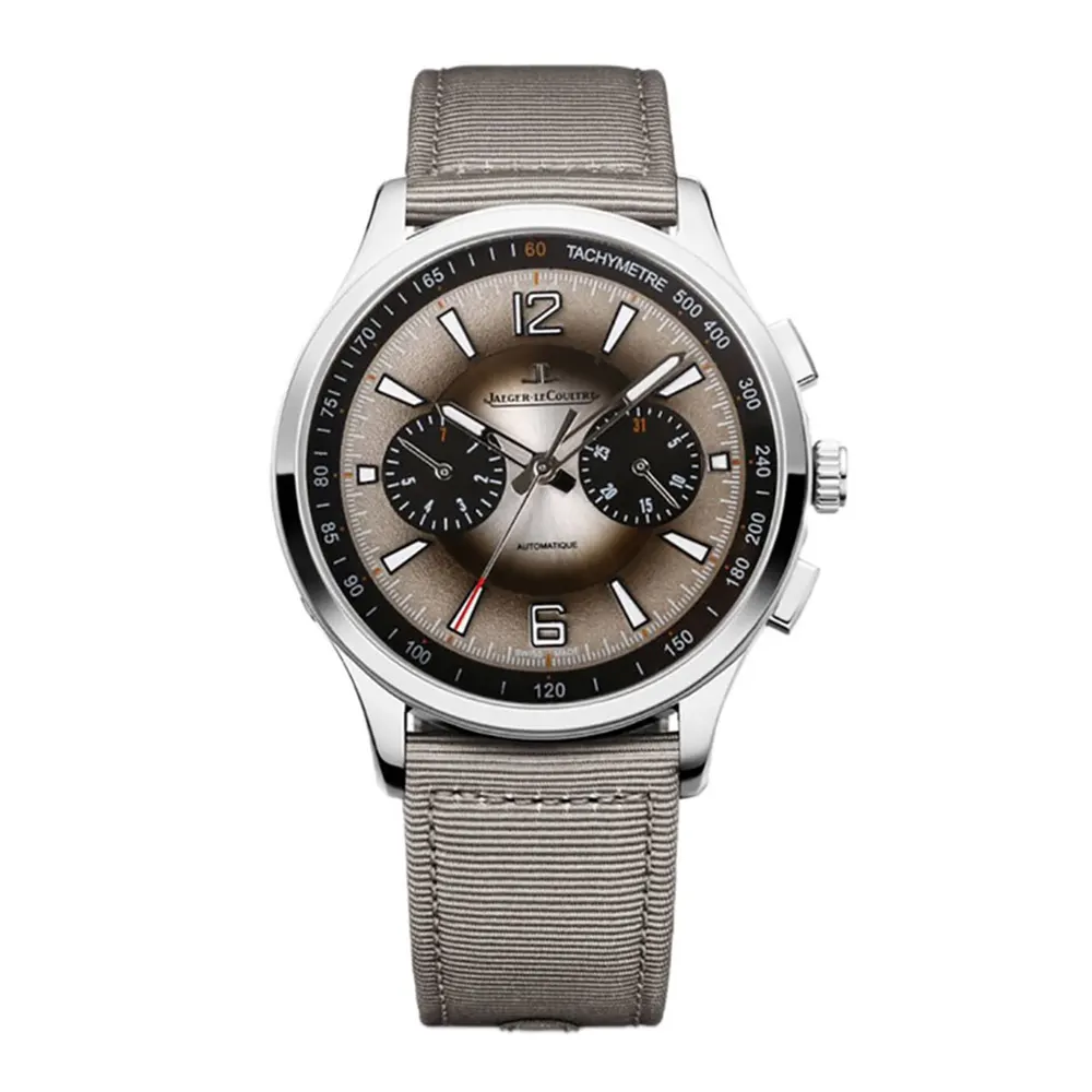 Jaeger-LeCoultre Men Polaris Chronograph Grey Dial on Brown Nylon Strap