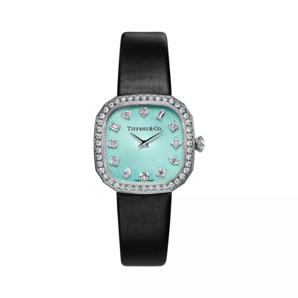 Tiffany Women Eternity 28 MM Cushion-shaped Watch in White Gold and Blue (1)