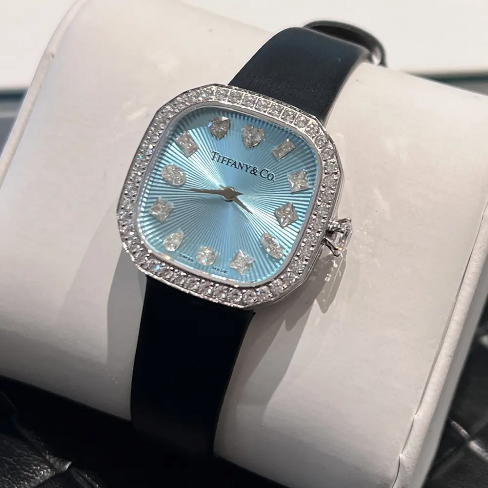 Tiffany Women Eternity 28 MM Cushion-shaped Watch in White Gold and Blue (6)