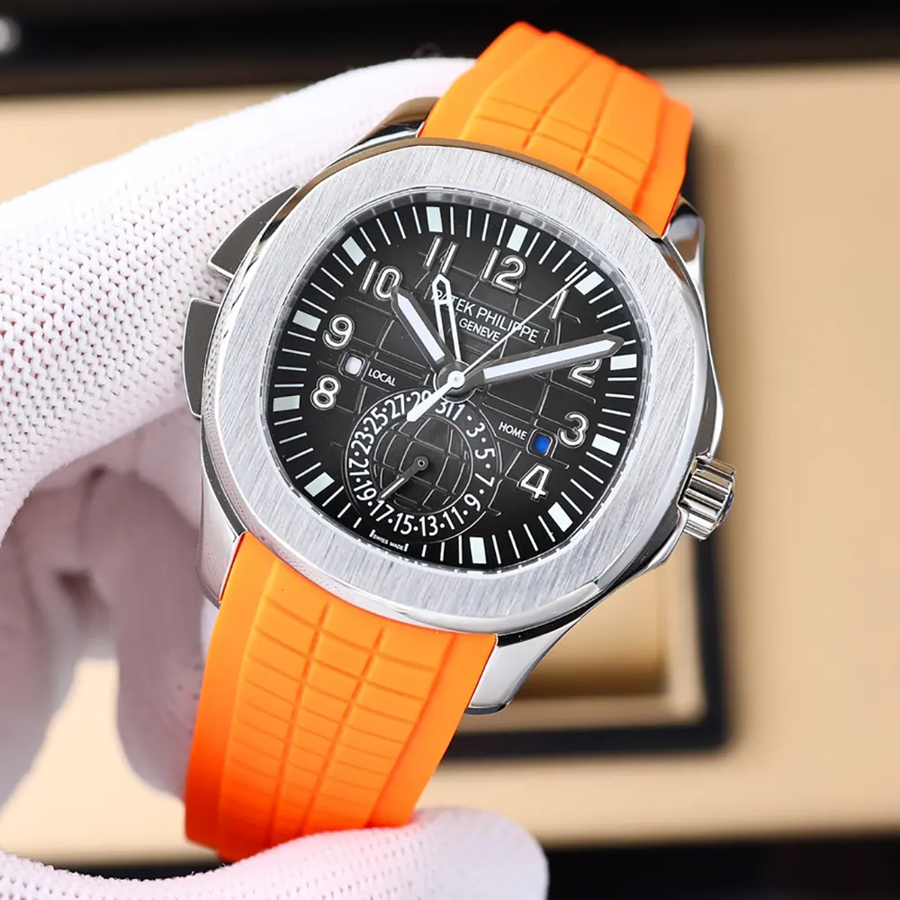 Patek Philippe Men Aquanaut Travel Time Self-winding 40.8 mm in Black and Orange Strap (4)