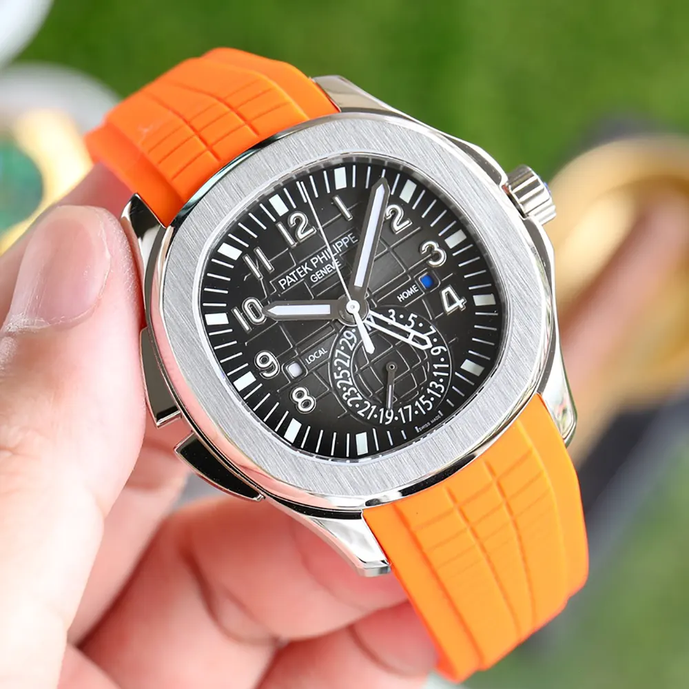 Patek Philippe Men Aquanaut Travel Time Self-winding 40.8 mm in Black and Orange Strap (8)