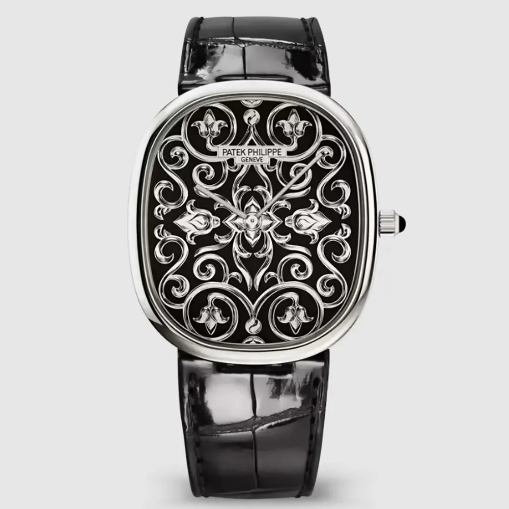Patek Philippe Men Golden Ellipse in Hand-engraved and Black Enameled 5738/51G-001